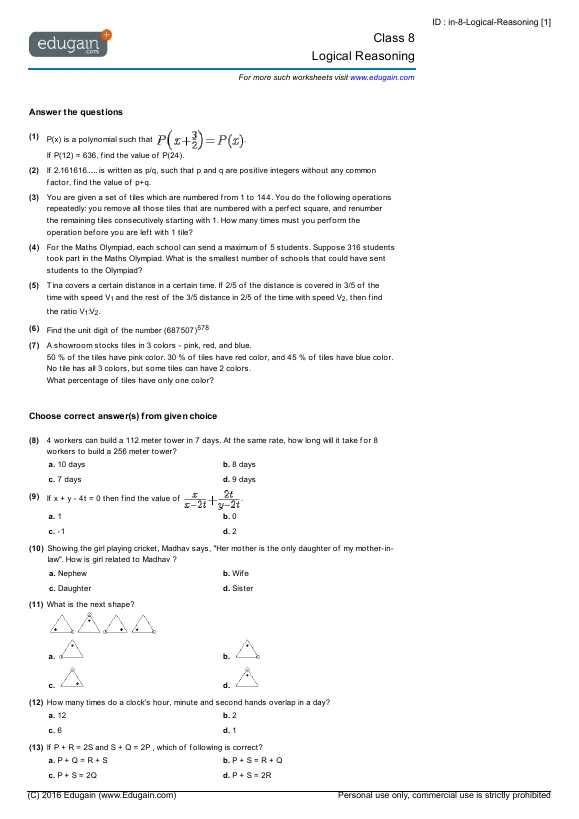 Logical Reasoning Worksheets for Grade 3 with Grade 8 Math Worksheets and Problems Logical Reasoning
