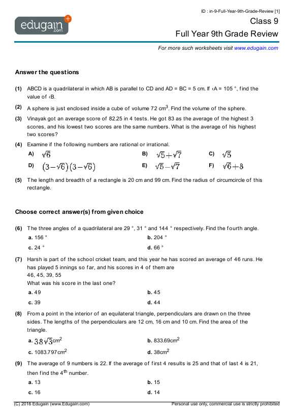 Logical Reasoning Worksheets for Grade 3 with Grade 9 Math Worksheets and Problems Full Year 9th Grade Review