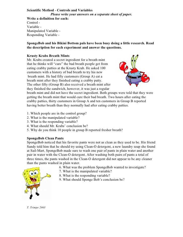 Manipulated and Responding Variables Worksheet Answers and Scientific Method Controls and Variables Please Write Your Answers