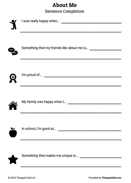 Marriage Counseling Worksheets Also About Me Self Esteem Sentence Pletion Preview …