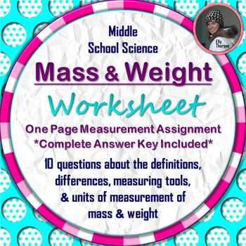 Mass and Weight Worksheet Answer Key Along with Mass and Weight Worksheet A Science Measurement Resource