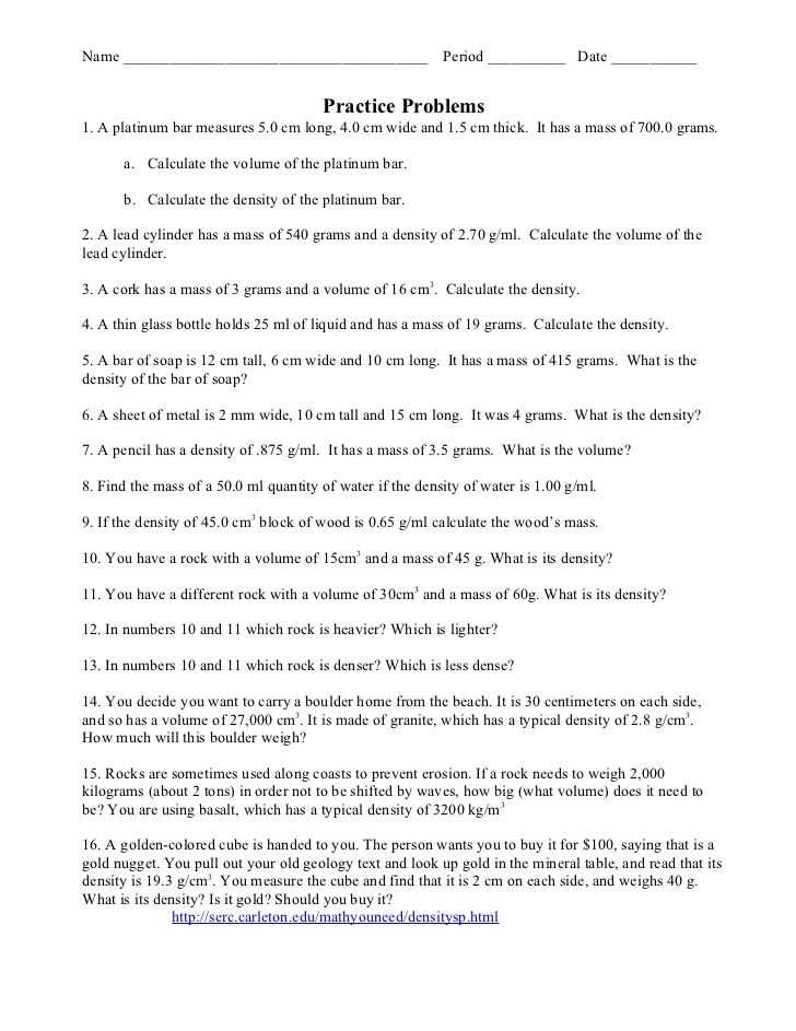 Mass and Weight Worksheet Answer Key with Density Problems Worksheet Answers Density Problems Worksheet with