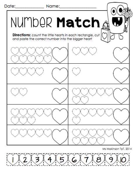 Matching Numbers Worksheets Also February Printables Kindergarten Literacy and Math