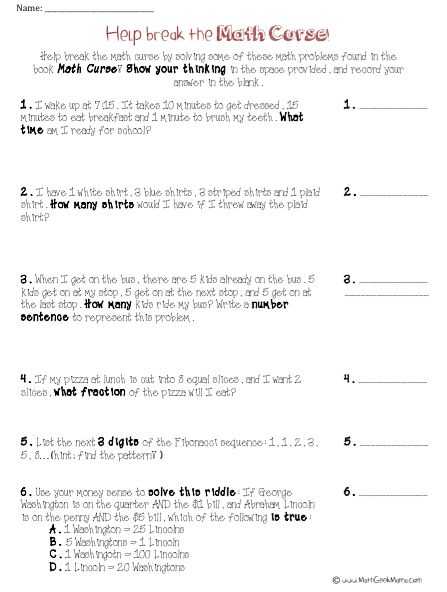 Math Curse Worksheets or 7 Best Math Curse Reading In Math Images On Pinterest