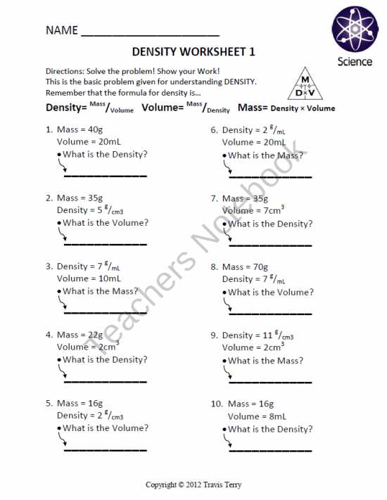 Matter and Energy Worksheet Also Worksheet Density Drill and Practice 1 Product From Mrterrysscience