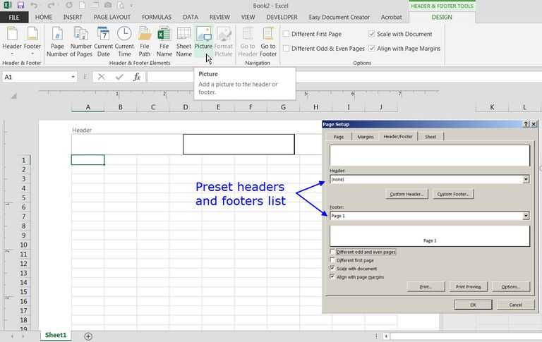 Menu Engineering Worksheet Excel together with Add Preset or Custom Headers and Footers to Excel Worksheets