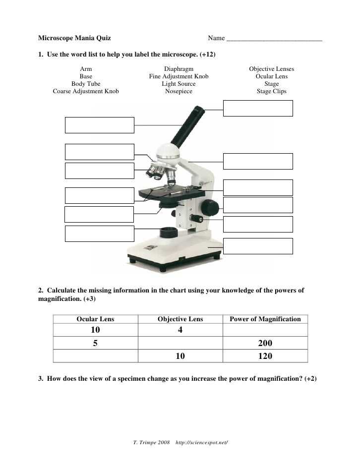Microscope Parts and Use Worksheet Answer Key together with Microscope Mania Quiz Name… Anatomy & Physiology
