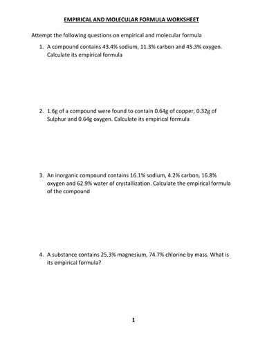 Molecular Compounds Worksheet Answers or Empirical and Molecular formula Worksheet Answers Best Empirical
