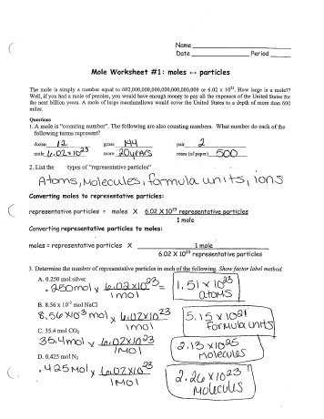 Moles Worksheet Answers Also Resume