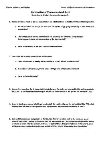 Momentum and Collisions Worksheet Answers or Mr Ansell S Resources Shop Teaching Resources Tes