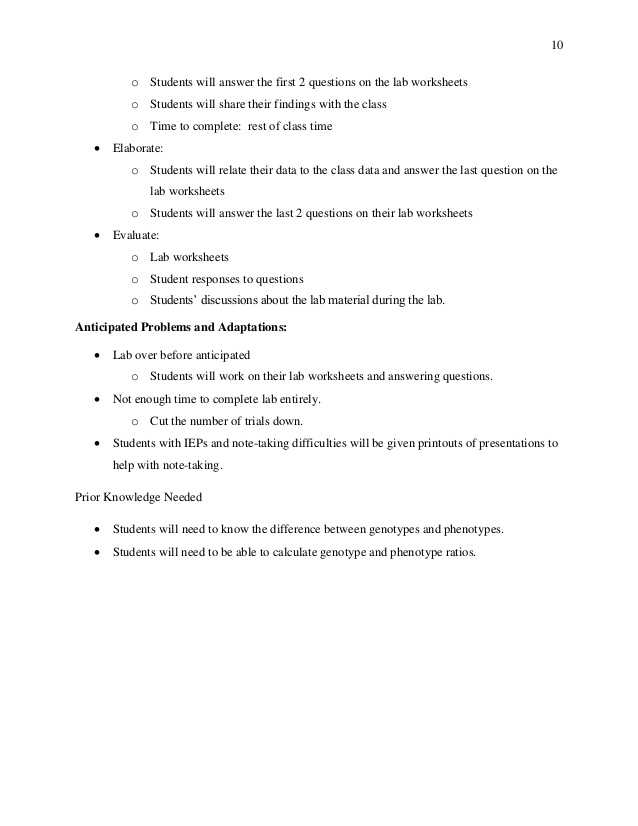 Monohybrid Cross Problems 2 Worksheet with Answers Along with Student Teaching Work Sample