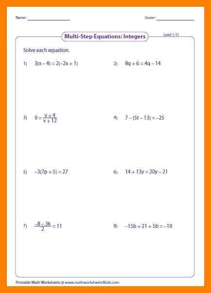 Multi Step Equations Worksheet or 2 Step Equations Worksheets