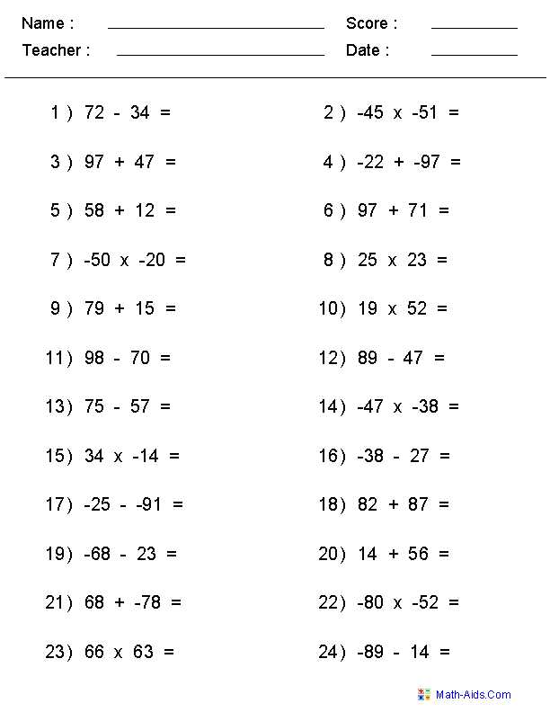 Multiplying and Dividing Positive and Negative Fractions Worksheet with Mixed Problems Worksheets