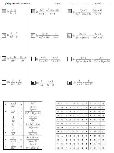Multiplying and Dividing Rational Expressions Worksheet Answer Key together with Rational Expressions Search and Shade Algebra