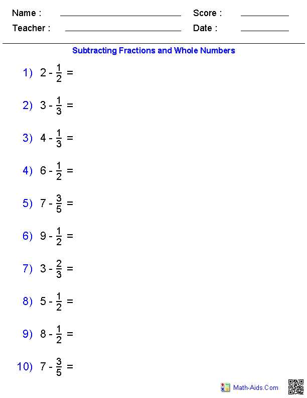 Multiplying Fractions and Mixed Numbers Worksheet with Subtracting Fractions and whole Numbers Worksheets