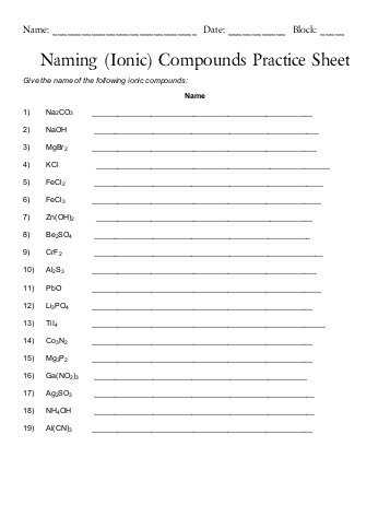 Naming Chemical Compounds Worksheet Pdf or Naming Ionic Pounds Practice Worksheet solutions