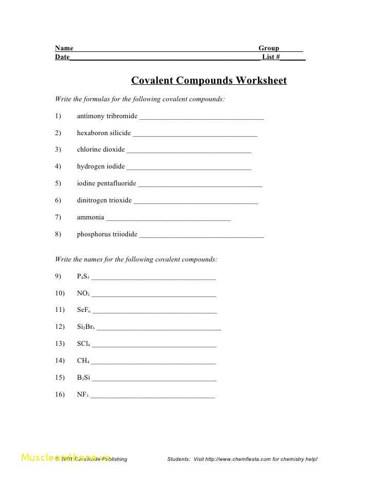 Naming Covalent Compounds Worksheet and Covalent Pounds Worksheet formula Writing and Naming Key New