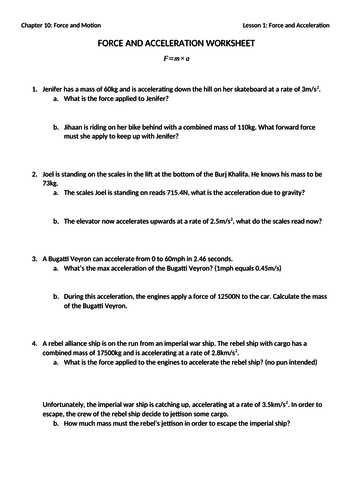 Net force and Acceleration Worksheet Answers or Mr Ansell S Resources Shop Teaching Resources Tes