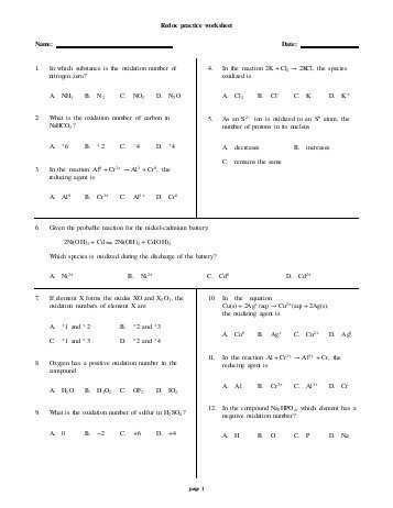 Neutralization Reactions Worksheet Answers as Well as the Redox Regents Review Worksheet