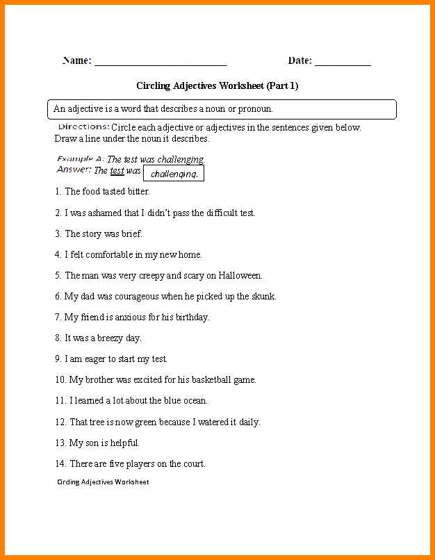 Noun Verb Sentences Worksheets Also Worksheet Identifying Adjectives Kidz Activities