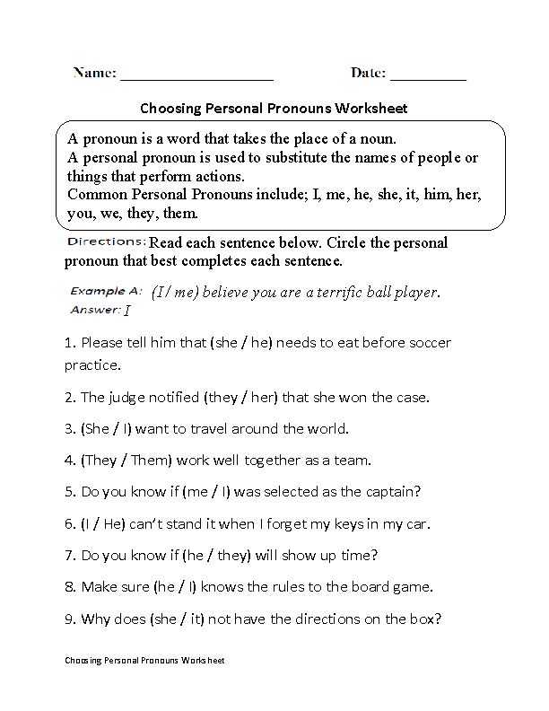 Nouns and Pronouns Worksheets with Noun Pronoun Agreement Examples