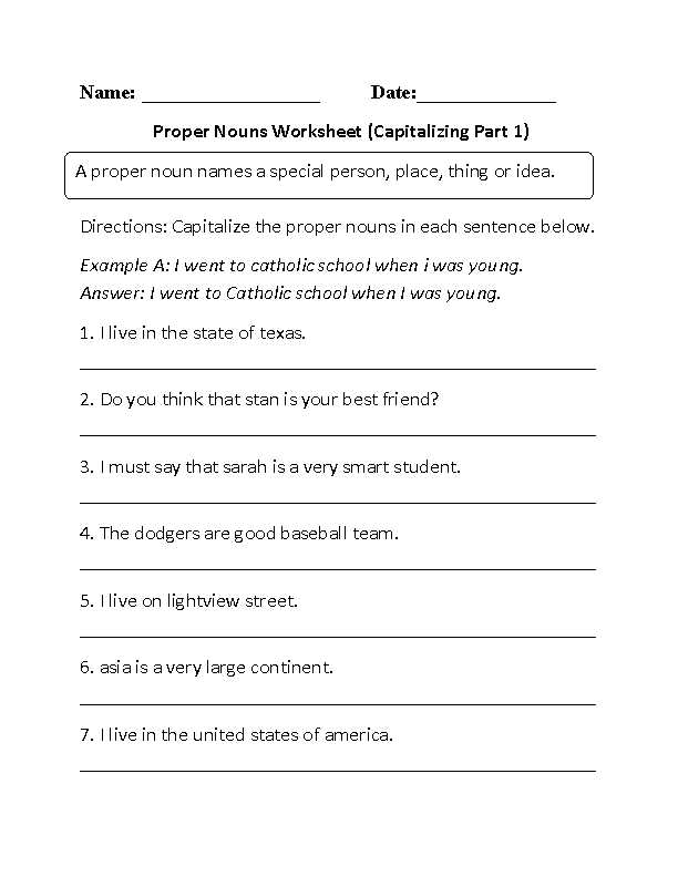 Nouns Worksheet 4th Grade and Capitalizing Proper Nouns Worksheet Projects to Try