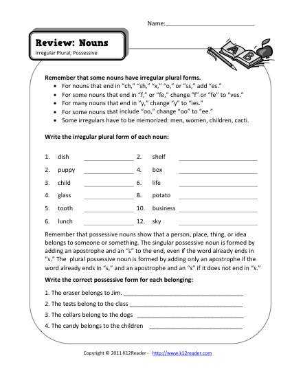 Nouns Worksheet 4th Grade together with Noun Worksheets for Grade 2 Worksheets for All