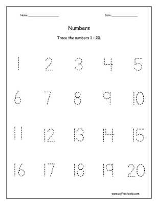 Number 1 Worksheets for Preschool or Trace the Numbers 1 – 20 Worksheet