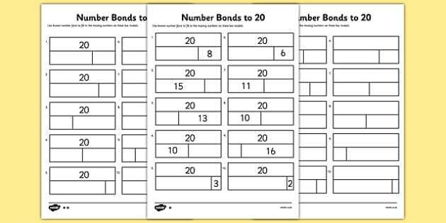 Number Bonds Worksheets Along with Bar Modelling Number Bonds to 20 Differentiated Worksheet