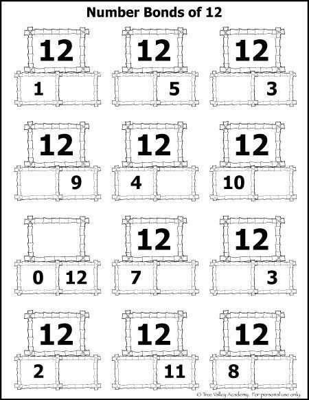 Number Bonds Worksheets Also Number Bonds to 12 Free Math Worksheets
