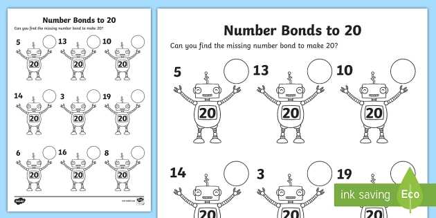 Number Bonds Worksheets and Number Bonds to 20 On Robots Worksheet Number Bonds 20