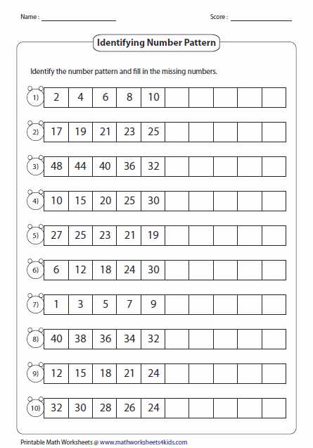 Number Sequence Worksheets with Standard Number Pattern Tutoring Pinterest
