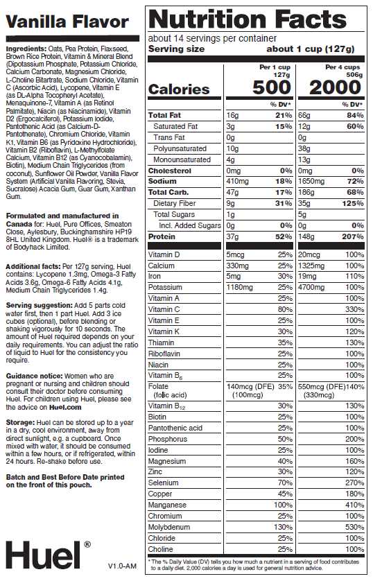 Nutrition Label Analysis Worksheet Also Nutritional Information and Ingre Nts – Huel United States