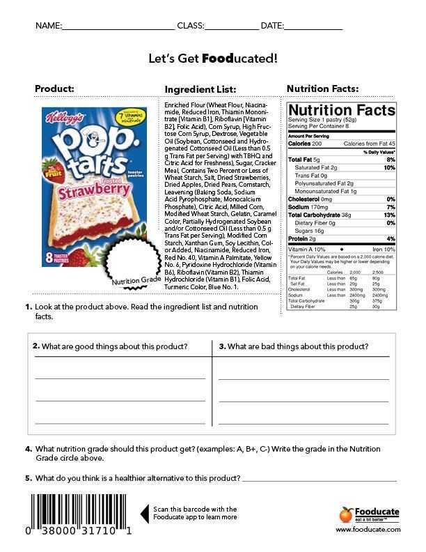 Nutrition Label Worksheet or Fun Nutrition Worksheets for Kids