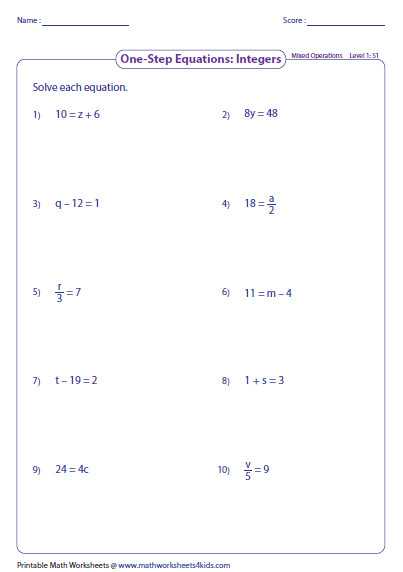 One Step Equations with Fractions Worksheet or E Step Equation Worksheets