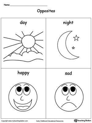 Opposites Preschool Worksheets as Well as Opposites Flashcards Day Night Happy Sad