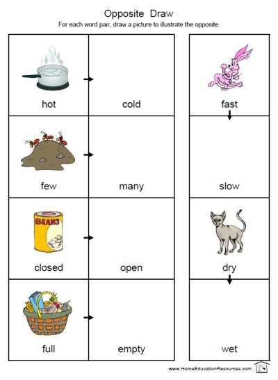 Opposites Preschool Worksheets with Free Printable Preschool Kindergarten First Grade Draw the Opposite