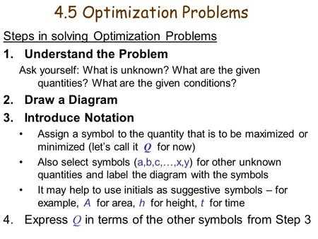 Optimization Problems Calculus Worksheet with Steps In solving Optimization Problems Ppt Video Online
