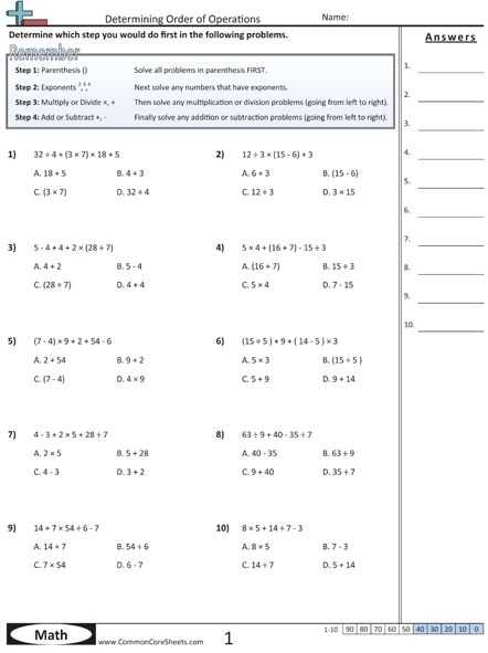 Order Of Operations Worksheet 6th Grade with 67 Best order Operations Images On Pinterest