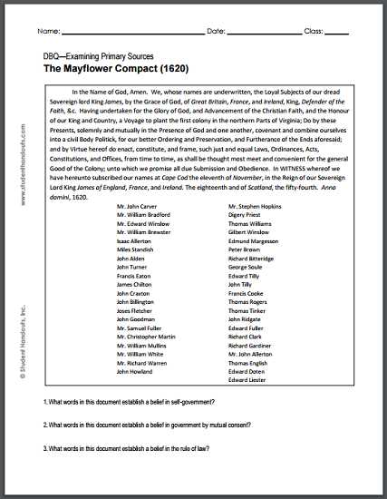 Outline Of the Constitution Worksheet with Mayflower Pact 1620 Dbq Worksheet for High School U S