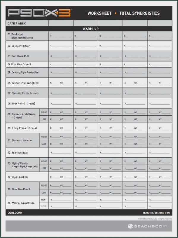 P90x Shoulders and Arms Worksheet Along with P90x3 Worksheets