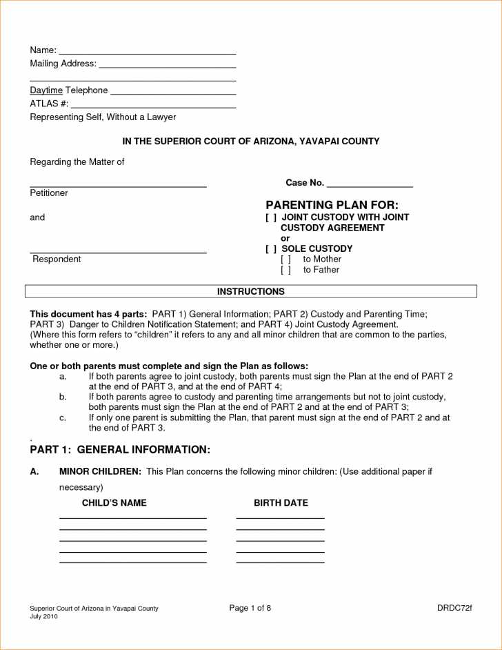 Parenting Plan Worksheet Illinois Also Co Parenting Agreement Template Template Design Ideas