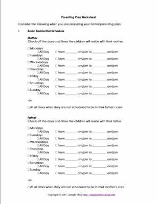 Parenting Plan Worksheet Illinois Also Free Printable forms for Single Parents