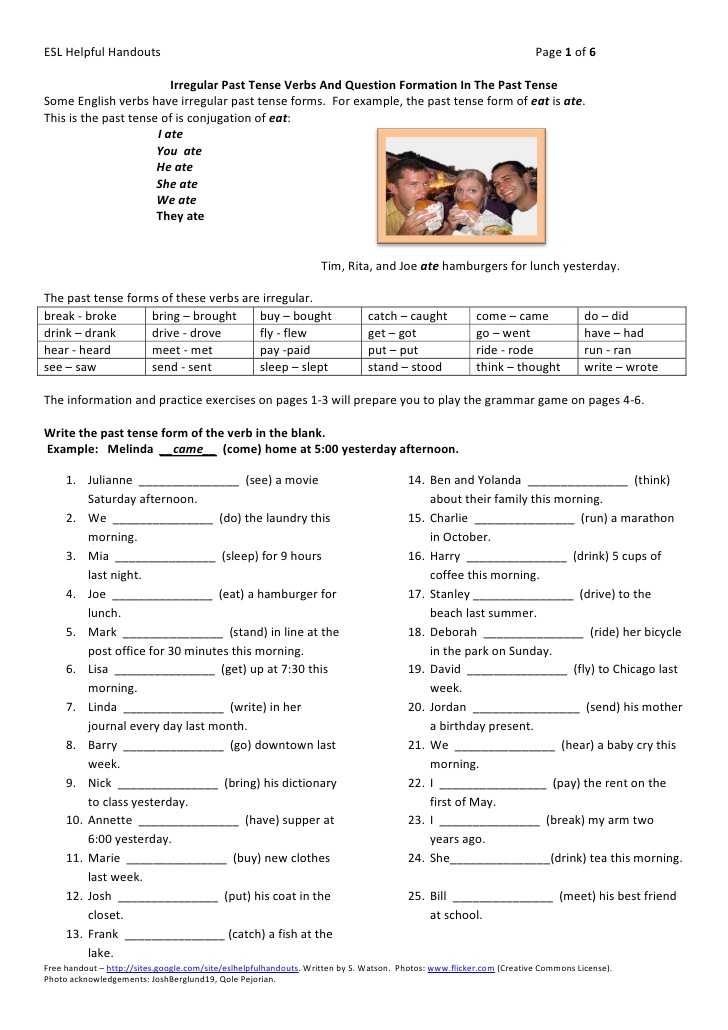 Past Participle Spanish Worksheet as Well as Irregular Verbs Worksheets for Grade 1
