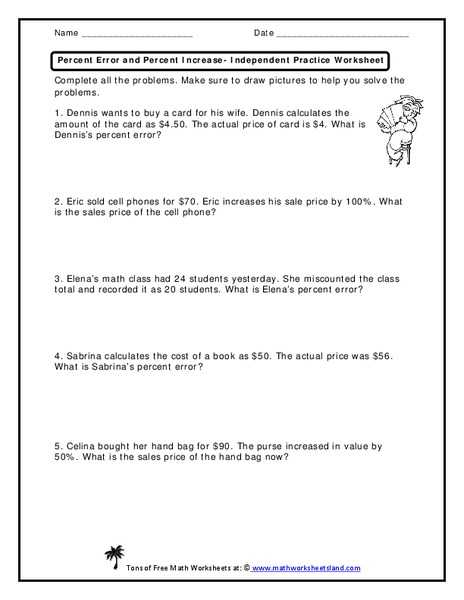 Percent Error Worksheet Answer Key together with Percent Increase and Decrease Worksheet 7th Grade the Best