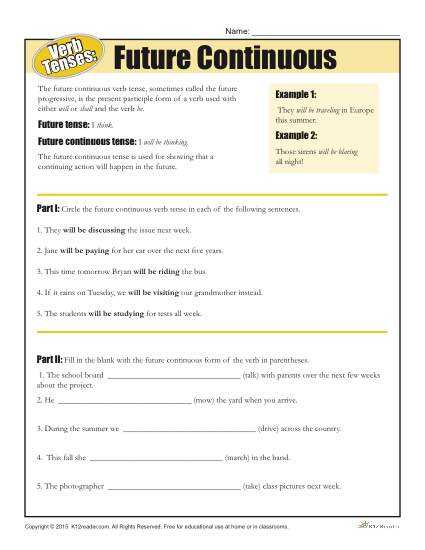 Perfect Verb Tense Worksheet Also Verb Tense Worksheets Future Continuous Homeschool