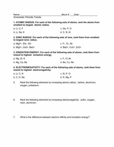 Periodic Trends Practice Worksheet or Periodic Table atomic Radius Worksheet Copy Template Trends E