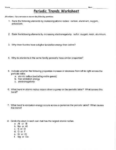 Periodic Trends Worksheet Answers Pogil and Periodic Table atomic Radius Worksheet Copy Template Trends E