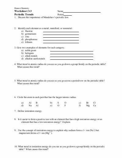 Periodic Trends Worksheet Answers Pogil as Well as Periodic Trends Worksheet