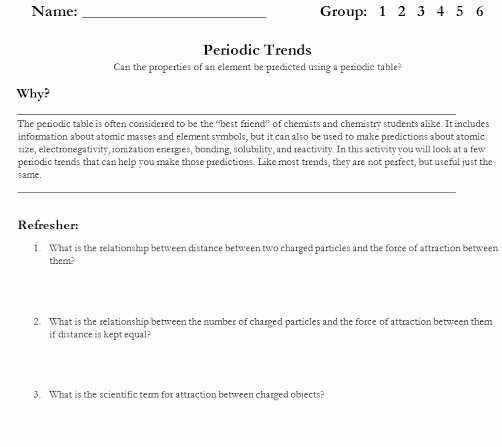 Periodic Trends Worksheet Answers Pogil or Periodic Trends Worksheet Answer Key Chemistry Kidz Activities